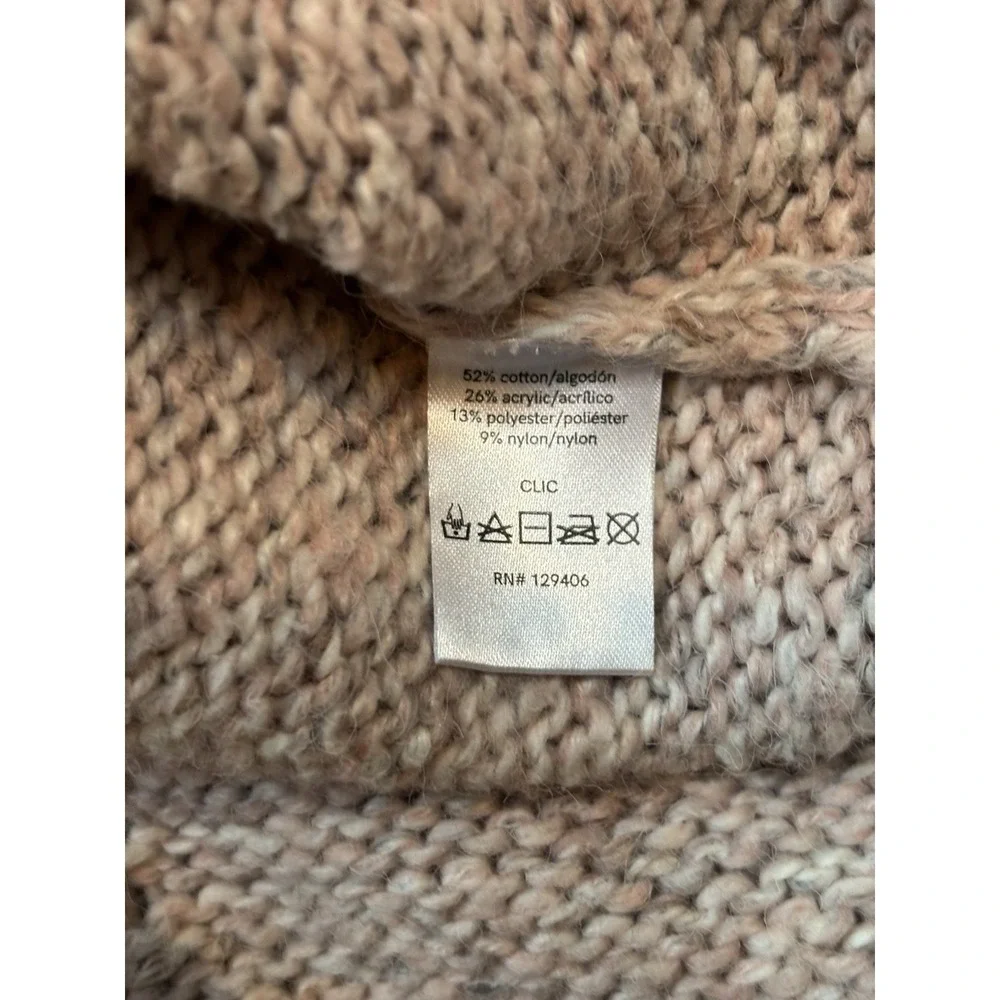 Venus Turtleneck Sweater Women M Marled Pink & Gray Fringe Hem Short Soft Cozy